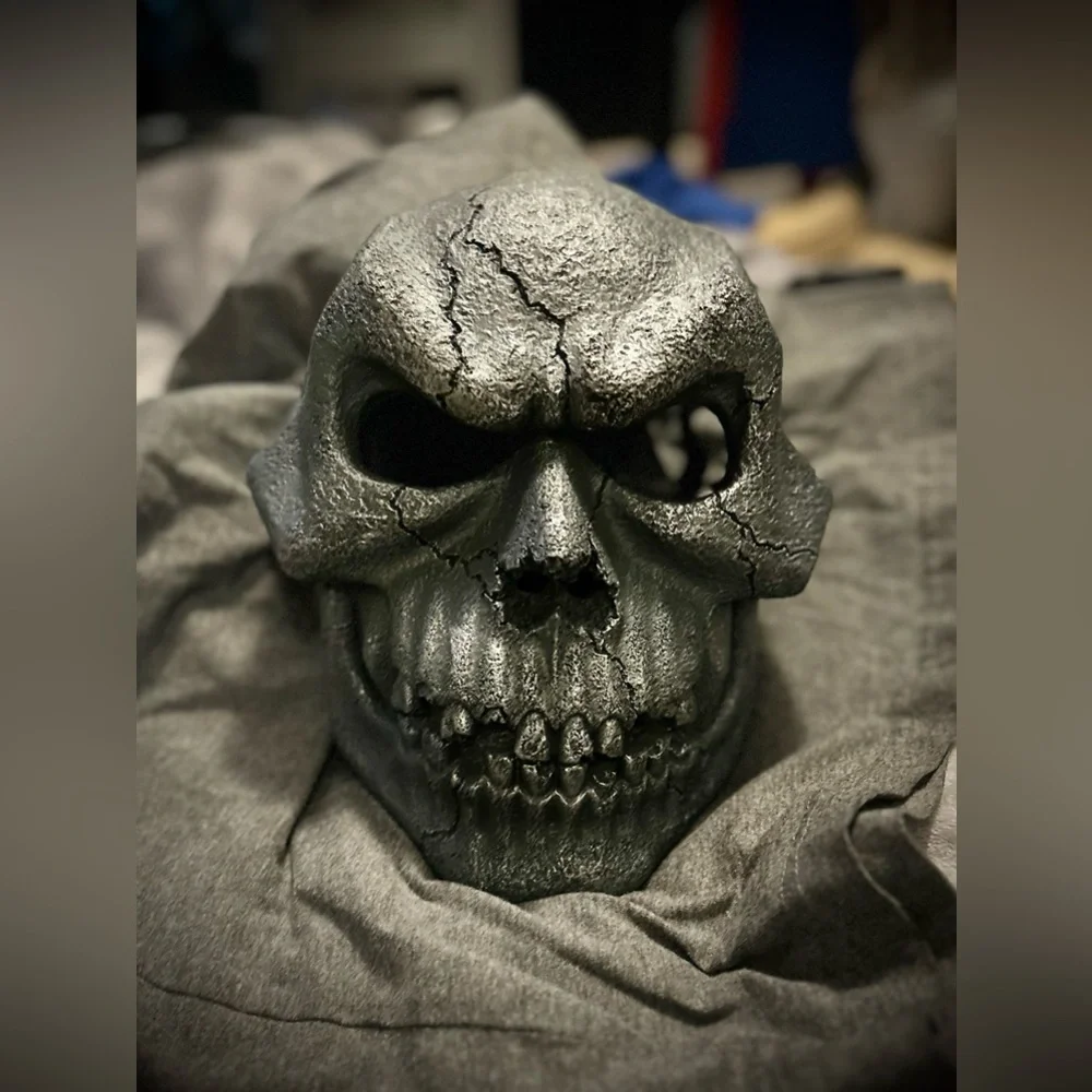 Blue Grey Horror Hell Charred Coking Skull Mask Masquerade Haunted House